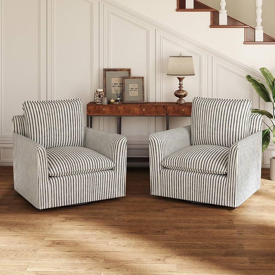 INZOY Swivel Accent Chair Set of 2, Upholstered Square Chair, Swivel Barrel Reading Chair with Th... | Amazon (US)
