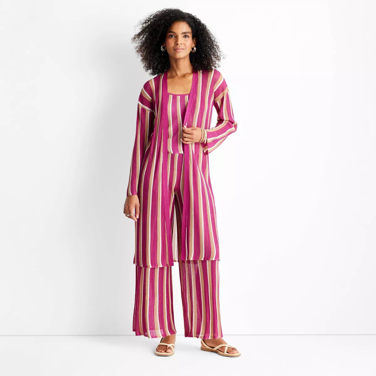 Women's Striped Open-Front Duster Cardigan - Future Collective™ with Jenny K. Lopez Pink | Target