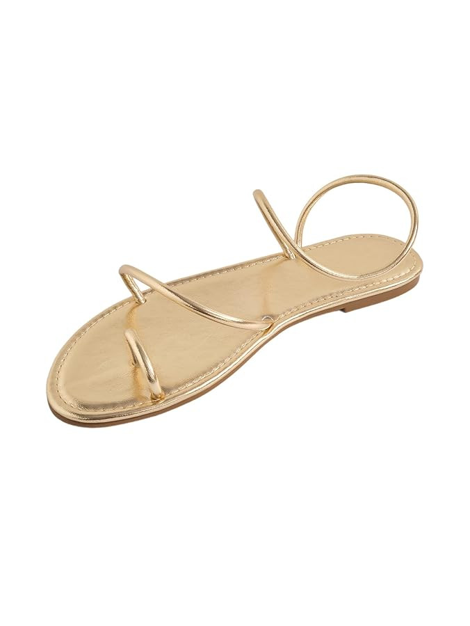 GORGLITTER Women's Metallic Strappy Thong Flat Sandals Open Toe Ring Dressy 2025 Slide Sandal | Amazon (US)