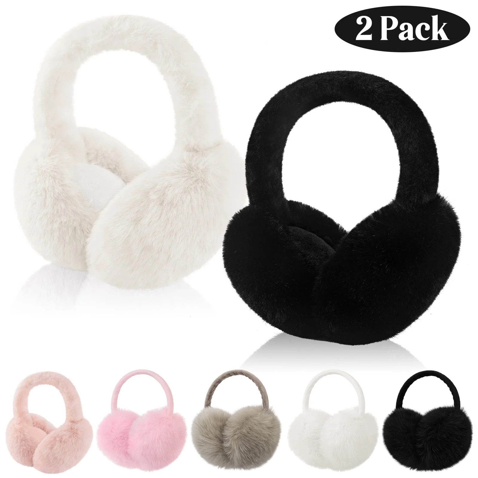 Loritta 2 Packs Women Ear Muffs Soft Cute Foldable Ear Warmers for Women Gift Black and White | Walmart (US)