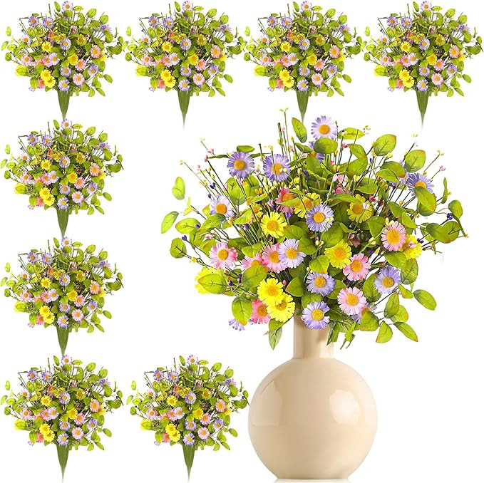 12 Bundles Artificial Spring Daisy Flowers 16 Inch Colorful Fake Spring Branches Wildflowers Bouq... | Amazon (US)