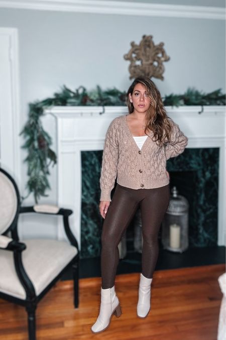 Cardigans and layers 🤎 my fave way to dress in the winter❄️ 
This beautifully knit, detailed cardigan is comfy, cozy yet so versatile to wear with camis and tanks or tees and the perfect length for my 5’3” frame. I’m wearing a small. These faux leather leggings are a dream, with a soft yet firm hold and high waist. Small in leggings. These retro chic booties are the perfect touch without being too much!
#winterwardrobe #layers 

#LTKGiftGuide #LTKstyletip #LTKSeasonal