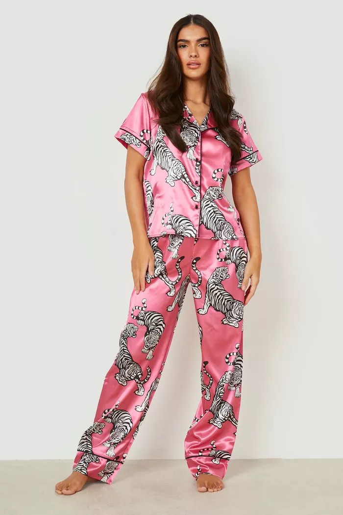 Tiger Print Satin Pj Trouser Set | Boohoo.com (US & CA)