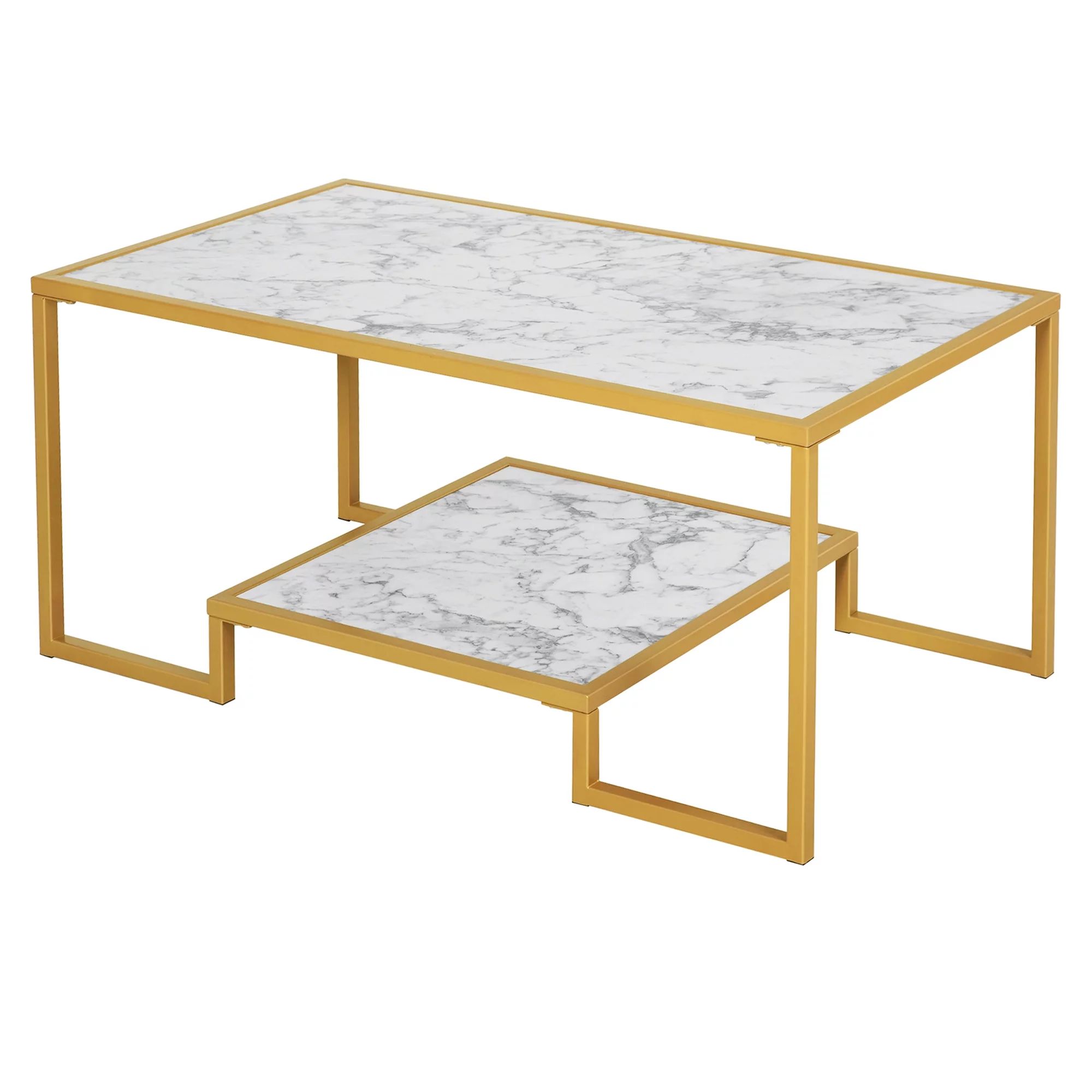 HOMCOM Minimalist Art Deco Coffee Table with Laminate Marble Print Table Top - Walmart.com | Walmart (US)