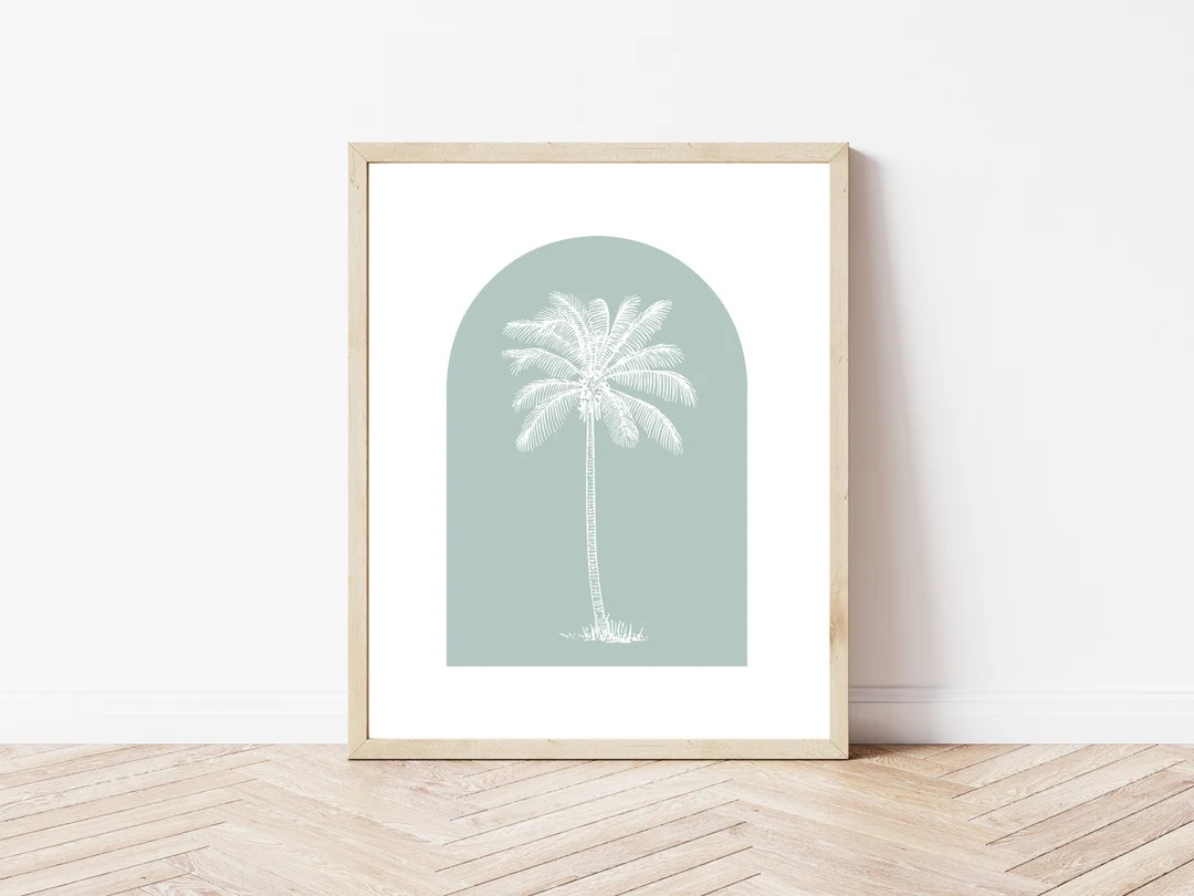 Palm Tree Printable, Arch Printable, Blue Artwork, Botanical Print, Coastal Print, Coastal Wall A... | Etsy (US)