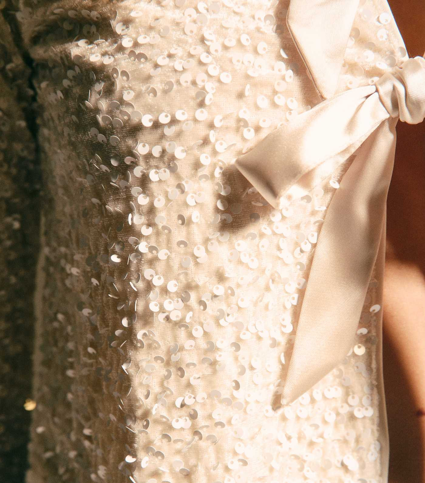 Cream Velvet Sequin Embellished Tie Front Cardigan | New Look | New Look (UK)