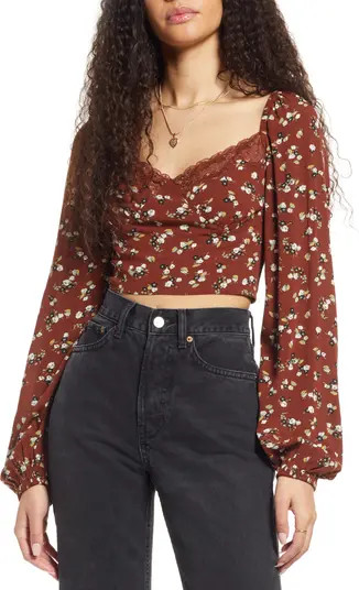 Lace Trim Long Sleeve Crop Top | Nordstrom