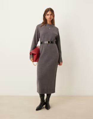ASOS DESIGN knitted crew neck midaxi dress in lambswool mix | ASOS (Global)