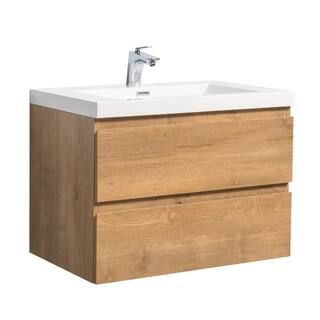HOMEIBRO 29.3 in. W x 19.5 in. D x 20.5 in H Bath Vanity in Brown with White Acrylic Top | The Home Depot