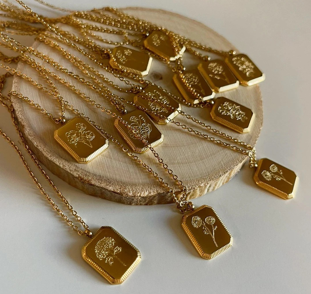 Gold Filled Birth Flower Necklace, Floral Necklace, Birth Month Necklace, Personalized Birthday G... | Etsy (US)