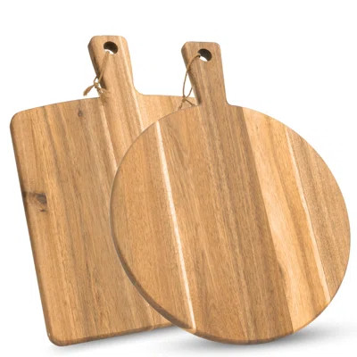Acacia Wood Cutting Board 2 Pack With Handle, Wooden Charcuterie Board Large Paddle Carving Chopping Board Set, Serving Tray For Cheese Meat Fruit Piz | Wayfair North America