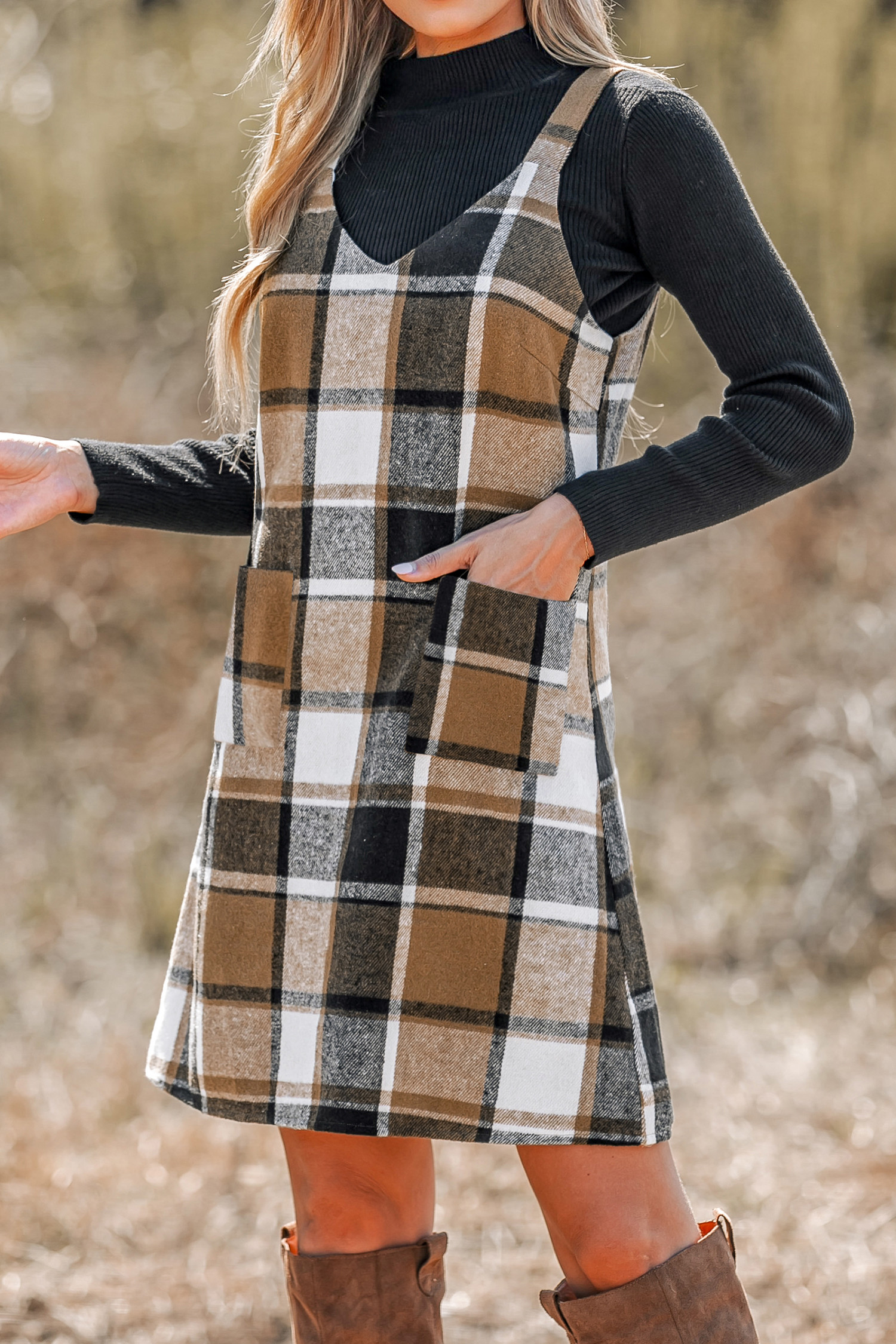 Plaid V-Neck Mini Pinafore DressHOT | Cupshe US