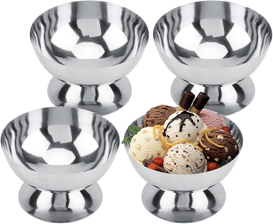 Hapivida Ice Cream Cup, 4Pcs Stainless Steel Serving Dessert Bowls Cups Sauce Bowls Mini Round Fo... | Amazon (US)