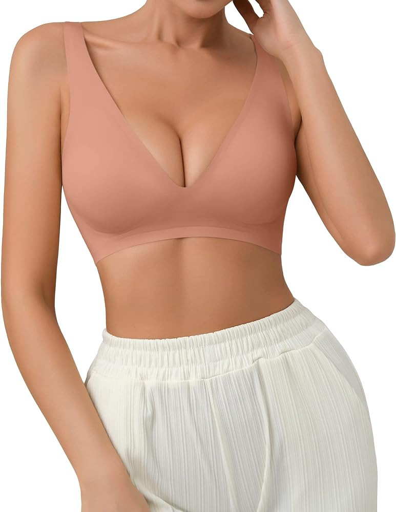SHARICCA Pro Seamless Bra for Women Deep V Neck Wirefree Bra Adjustable Strap Comfort Sleep Bra R... | Amazon (US)