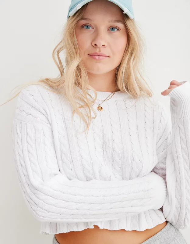 Aerie Mini Cable Cropped Sweater | Aerie