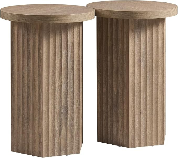 VividVibe End Tables for Living Room, Fluted Couch Side Table with Hexagonal Base, Wooden Bedside... | Amazon (US)