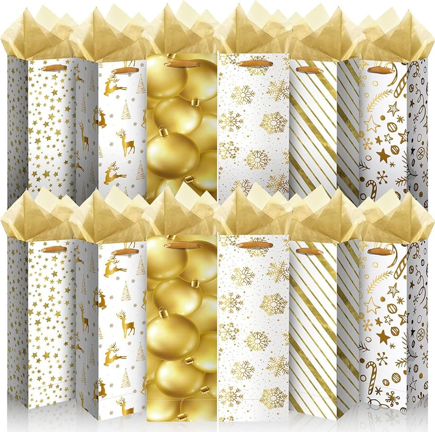 TaoBary 12 Pcs Christmas Wine Bags Christmas Wine Bottle Gift Bags with Handles Paper Gift Bag fo... | Amazon (US)