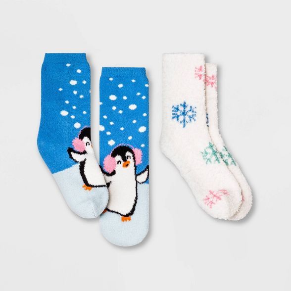 Kids' 2pk Penguin Cozy Crew Socks - Wondershop™ Blue | Target