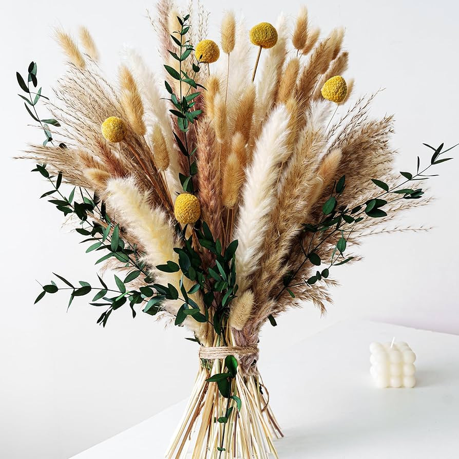 Boho Dried Flowers Bouquet \u2013 Olive Green Wall Decor, Pampas Grass Bouquet, Rustic Flower Arr... | Amazon (US)
