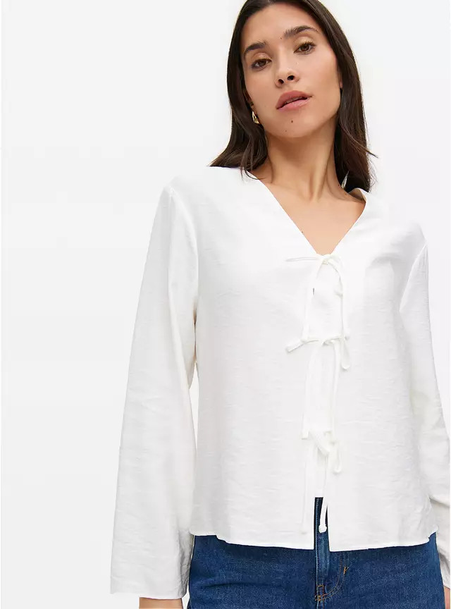 White Tie Front V-Neck Blouse  8 | Tu Clothing