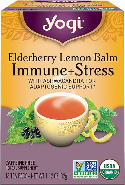 Yogi Tea, Tea Immune Stress Elderberry Lemon Balm Organic, 16 Count | Amazon (US)