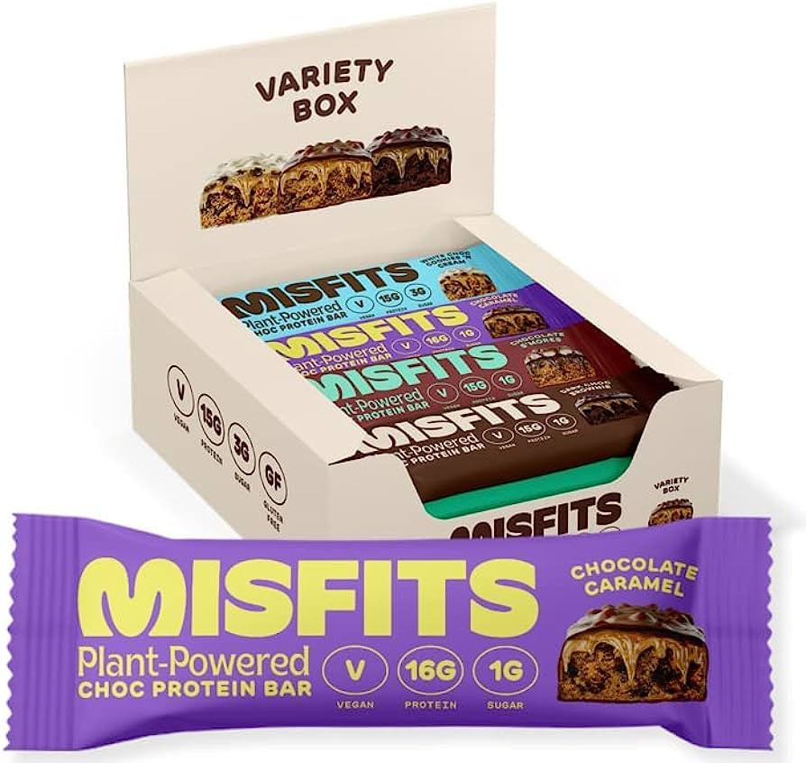 Misfits Vegan Protein Bar, Variety Pack, Plant Based Chocolate Protein Bars, High Protein Snacks ... | Amazon (US)