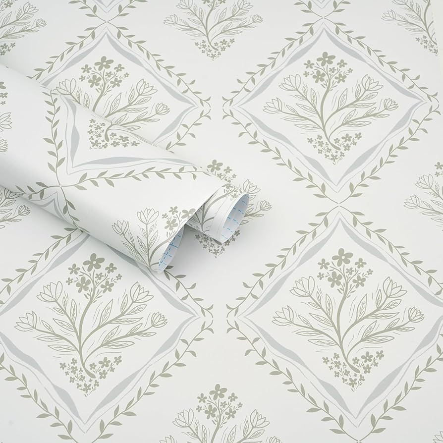 Kitico Peel and Stick Retro Bohemian Wallpaper Light Green and Beige Contact Paper Flower Detacha... | Amazon (US)