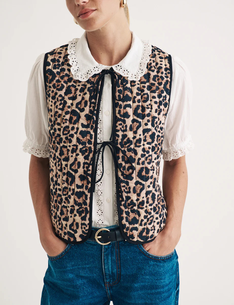 Leopard Print Tie Front Quilted Gilet | Nobody's Child