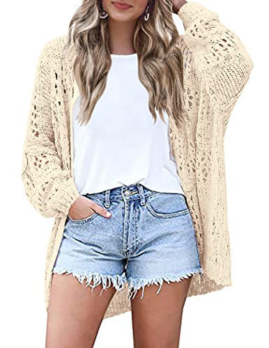 HOTOUCH Cream Cardigan for Women Crochet Oversized Summer Lightweight Open Front Cardigans Beige XL | Amazon (US)
