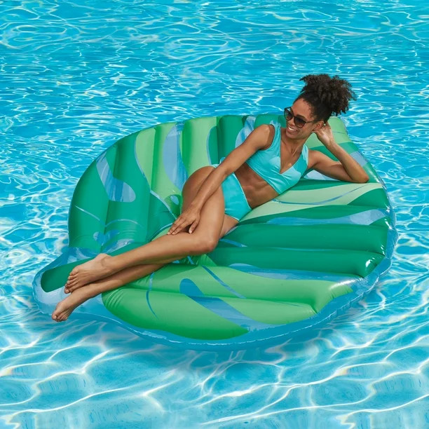 Play Day Inflatable Leaf Pool Float, Green & Blue Print, for Kids and Adults, Unisex | Walmart (US)