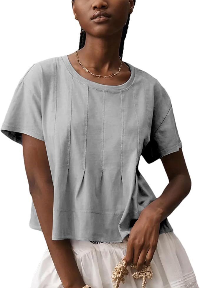 OPCAKM Womens Summer Pleated Swing Tee Casual Babydoll Peplum Tunic Shirts Tops | Amazon (US)