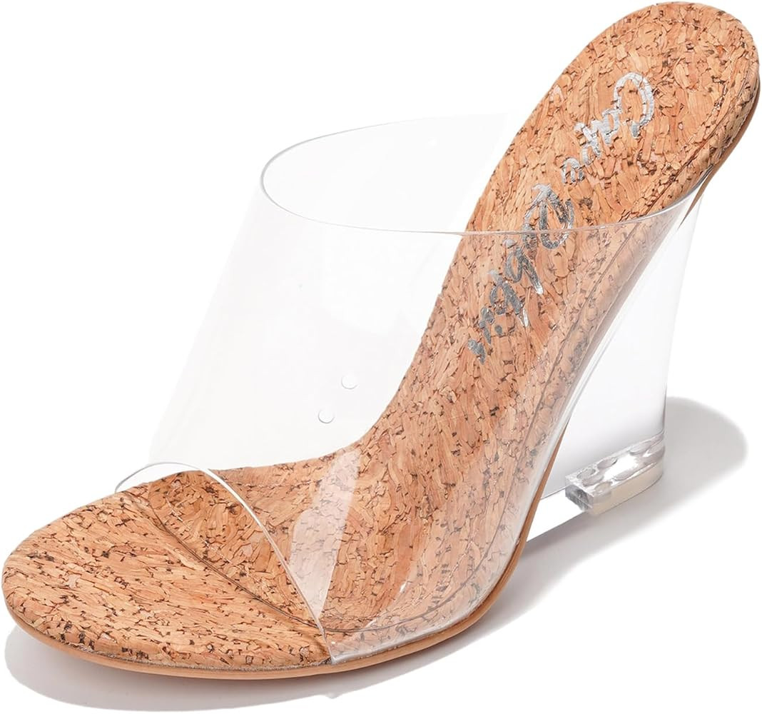 Clear Wedge Heels for Women- Open Toe Heels for Women Fashion with Transparent Upper, Genuine Lea... | Amazon (US)