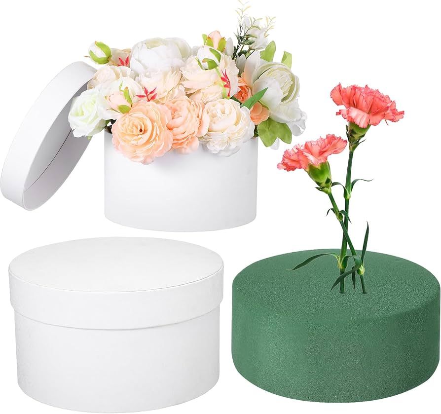 Nuenen Round Gift Boxes with Lids and Floral Foam Set Round Flower Boxes Flower Arrangements Supp... | Amazon (US)