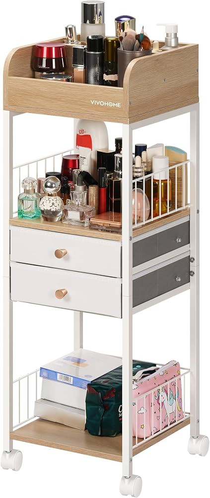 VIVOHOME Makeup Organizer with Drawers, Cosmetics Display Cases, 2 Shelves Floor Skincare Organiz... | Amazon (US)