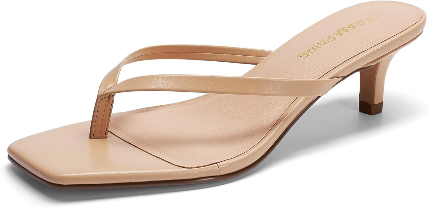 Amazon.com | DREAM PAIRS Kitten Heels for Women Flip Flop Low Heels Square Open Toe Sandals Thong... | Amazon (US)