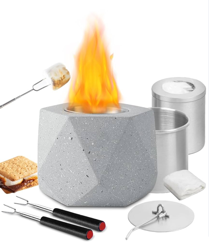 Tabletop Fire Pit Bowl, Concrete Tabletop Fireplace Indoor Outdoor ASTM Certified Smores Fire Pit... | Amazon (US)