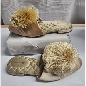 Birdie's‎ Satin Songbird Pom Pom slipper mule Sz 6 beige | Poshmark