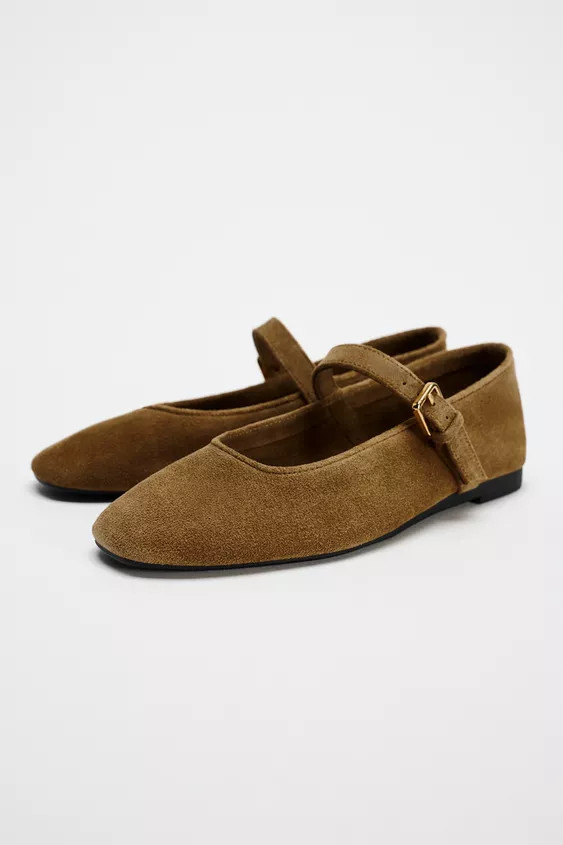 SPLIT SUEDE BALLERINAS | Zara UK