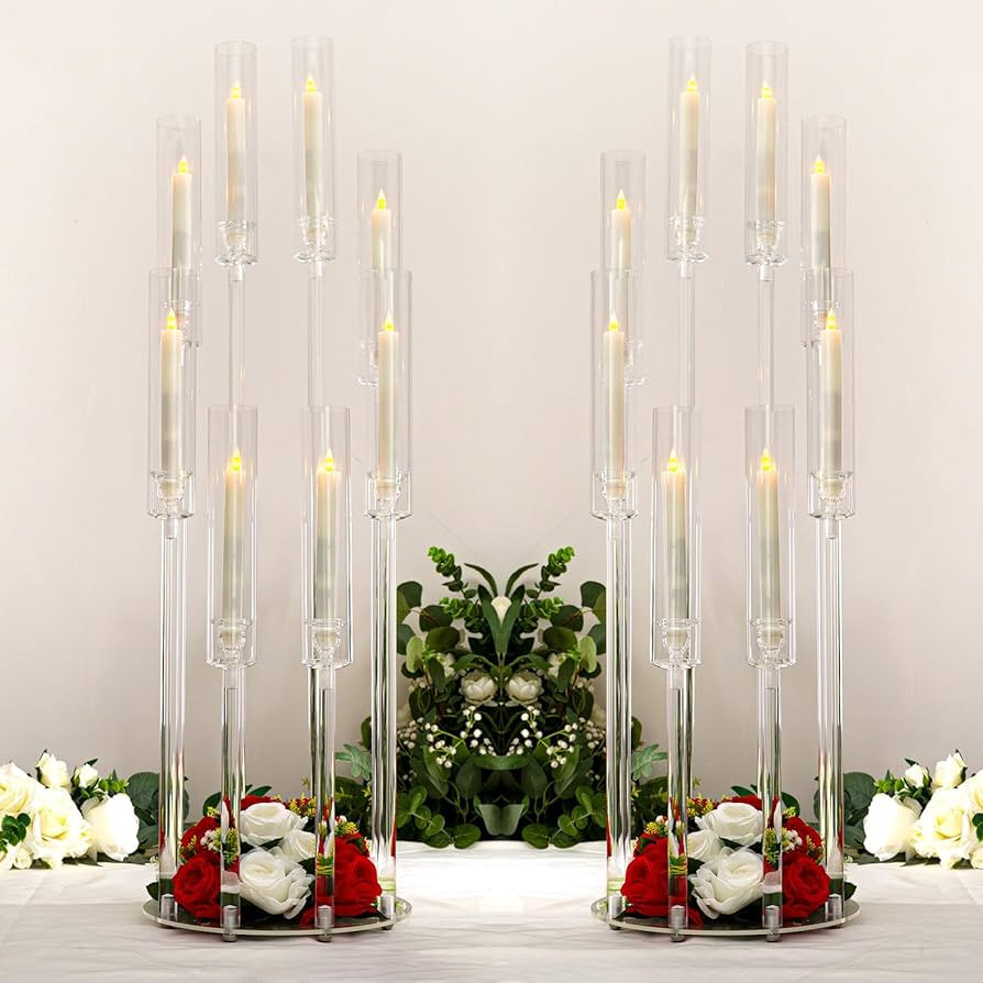 2PCS Acrylic Candelabra Centerpieces,Tall Clear Floor Candelabra for Wedding 8 Arm Candle Holder ... | Amazon (US)