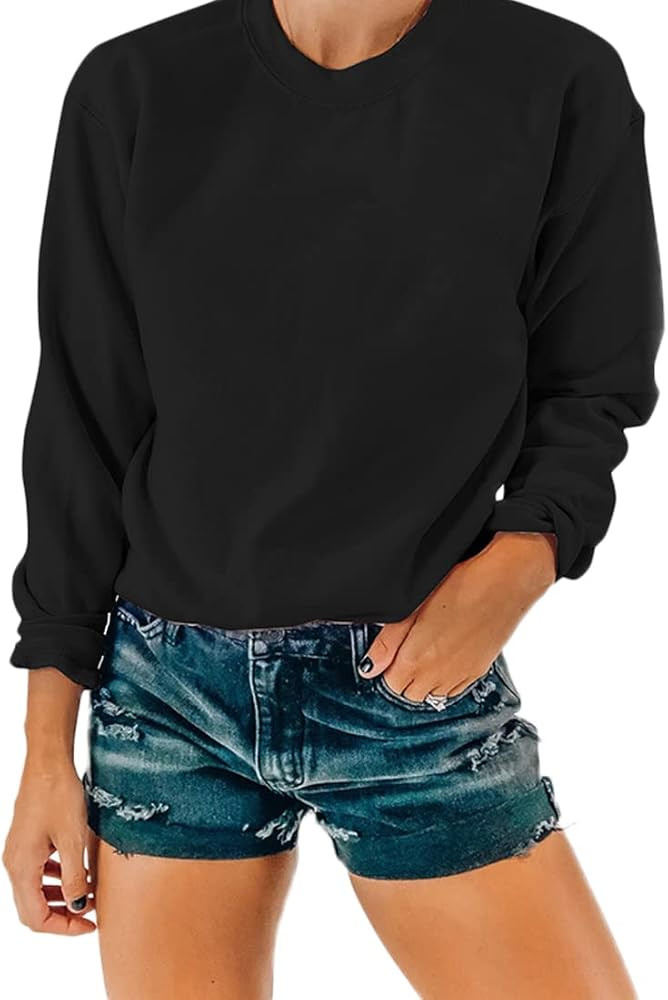 NEXLOMOS Women Crewneck Long Sleeve Solid Color Casual Sweatshirts | Amazon (US)