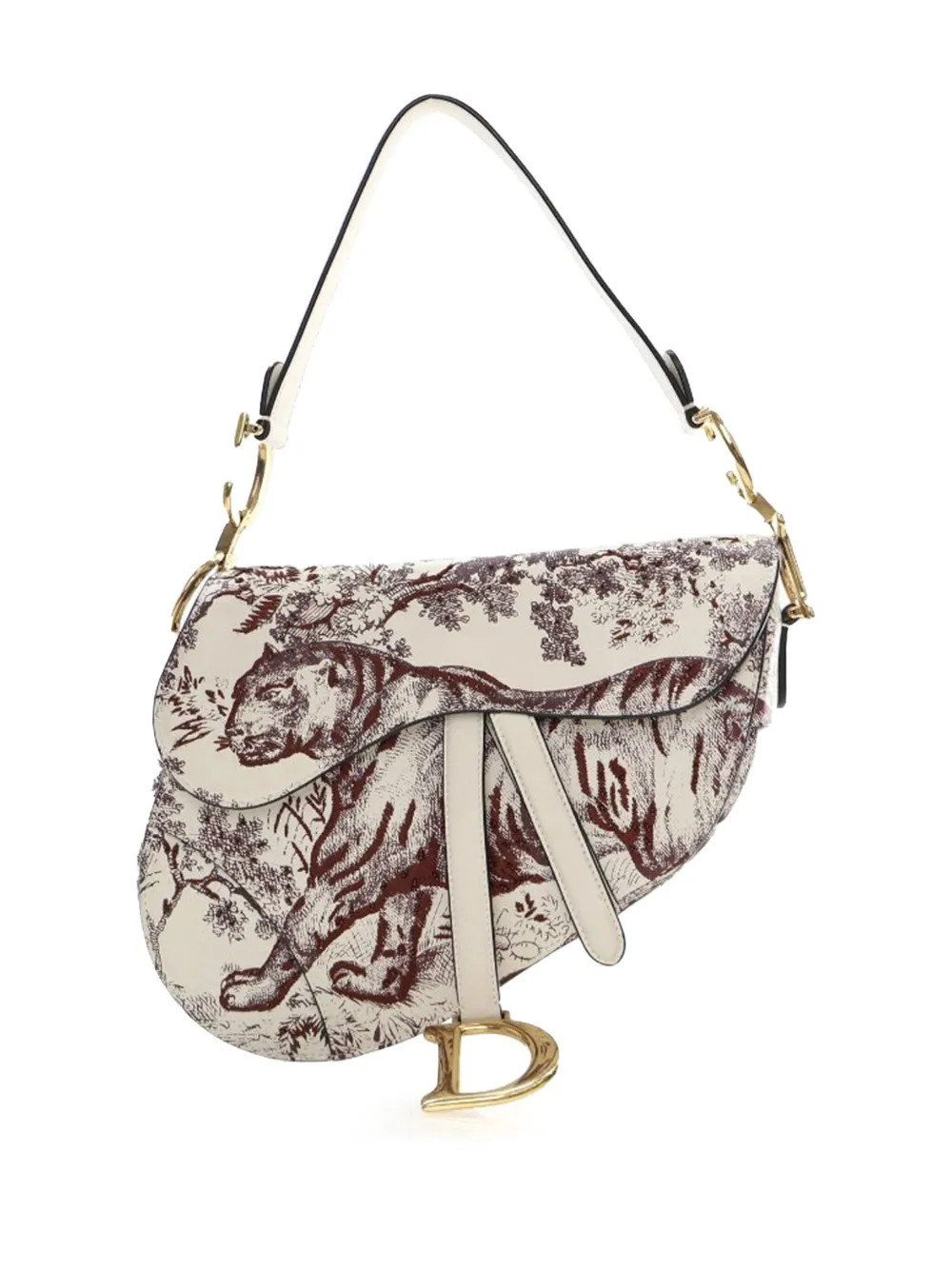 Christian Dior Pre-Owned 2018 Embroidered Calfskin Toile De Jouy Saddle Bag shoulder bag - White | Farfetch Global