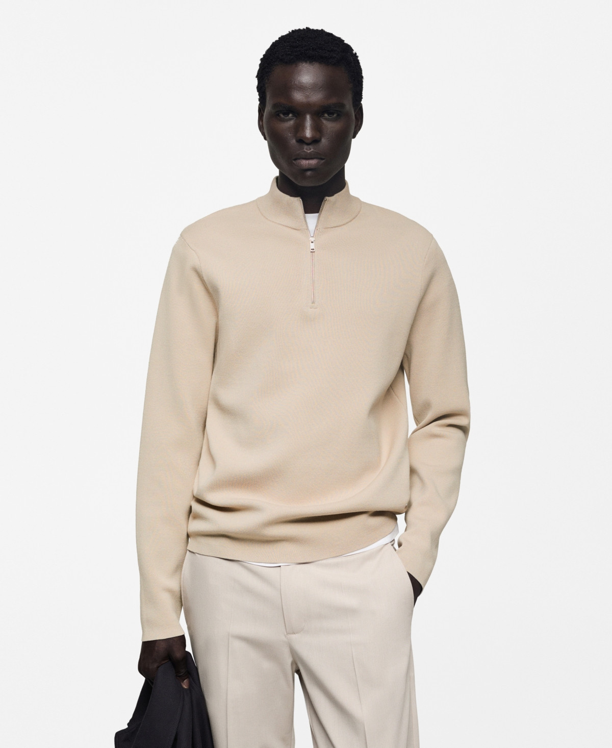 Mango Men's Zipped High Collar Sweater - Beige | Macy's