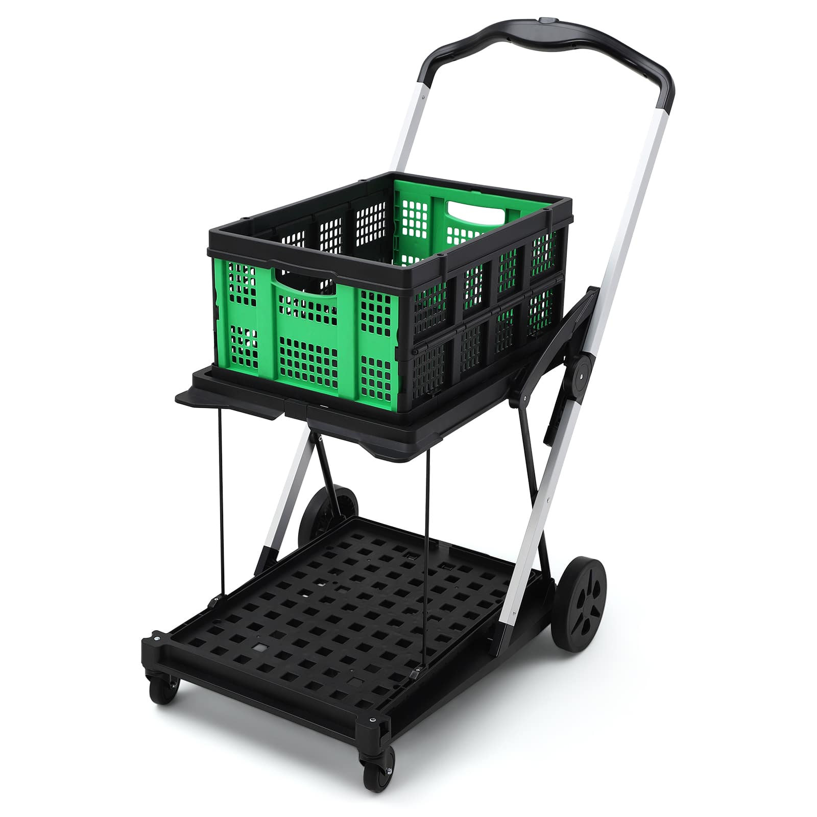 Qeetex Collapsible Shopping Cart Foldable Grocery Cart with Wheels and Removable Storage Crate 2-Tier Portable Utility Cart for Home Groceries | Lowe's