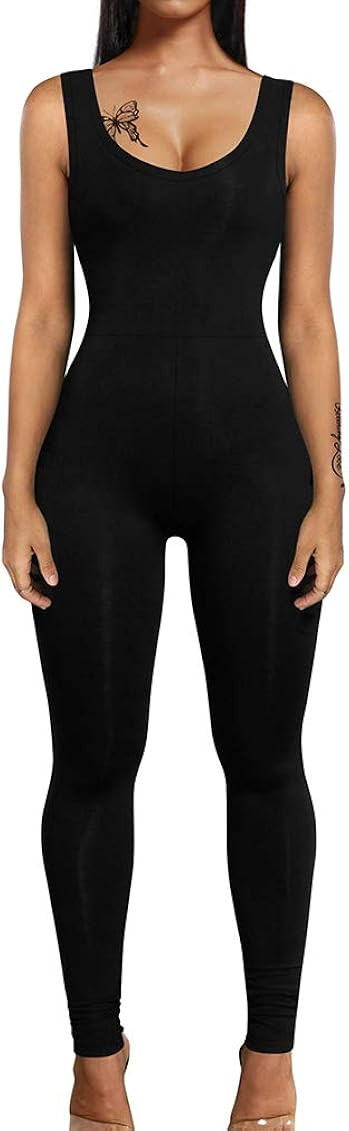 LAGSHIAN Women's Sexy V Neck Tank Sleeveless Elasitic Waist Jumpsuit Romper | Amazon (US)