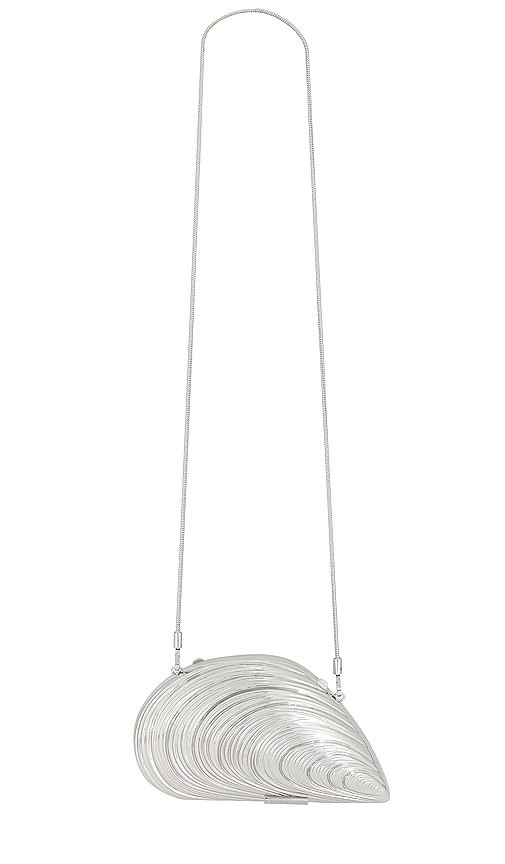 SIMKHAI Bridget Oyster Shell Clutch in Metallic Silver. | Revolve Clothing (Global)