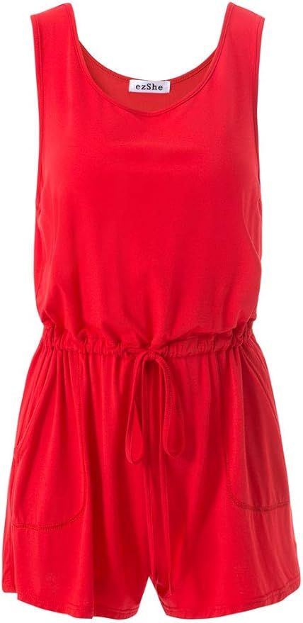 ezShe Women's Summer Sleeveless Jumpsuit Romper Adjustable Waist Shorts Romper | Amazon (US)