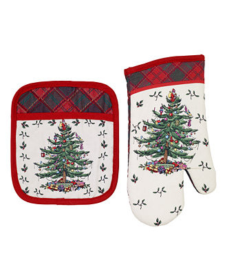 Christmas Tree Tartan Pot Holder and Oven Mitt Set | Macy's