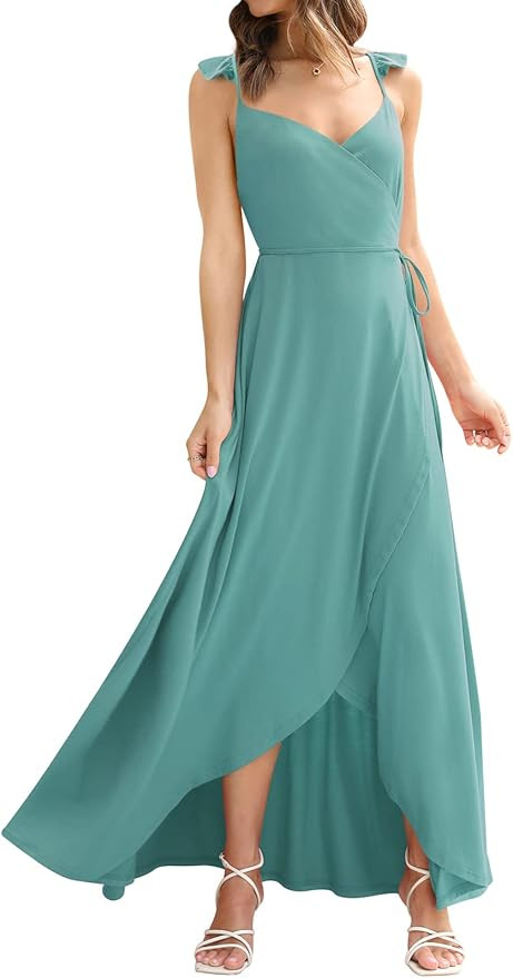 DEEP SELF Women Summer Wrap Maxi Dress Sleeveless High Low V Neck Spaghetti Strap Tie Waist Flowy... | Amazon (US)