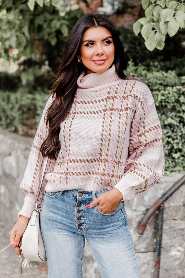 Nothing On You Pink And Brown Plaid Turtleneck Sweater | Pink Lily