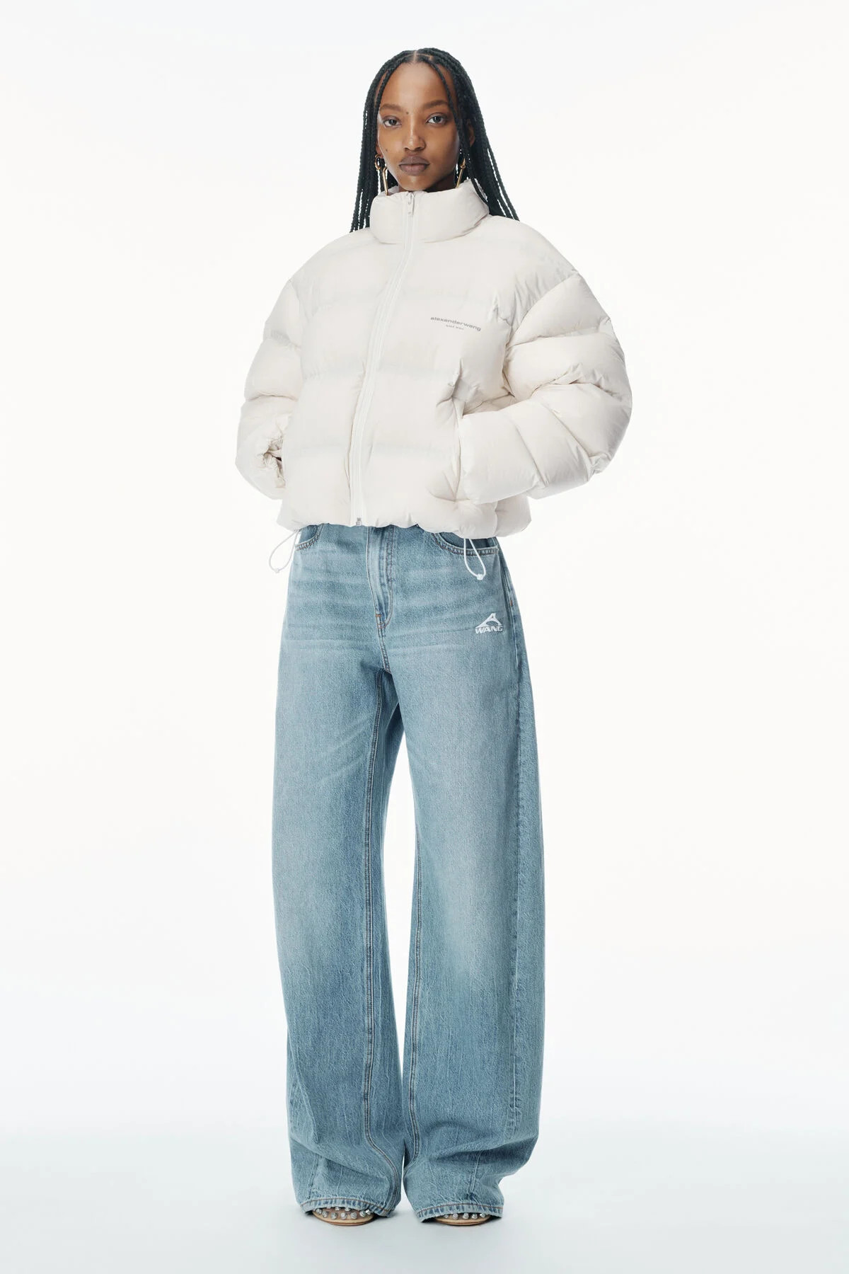 White Logo Jacquard Puffer Jacket | Alexander Wang US